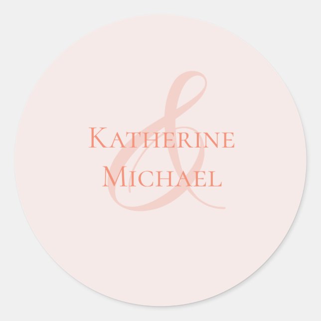 Moderne, einfache Blush-Wedding- Runder Aufkleber (Vorderseite)