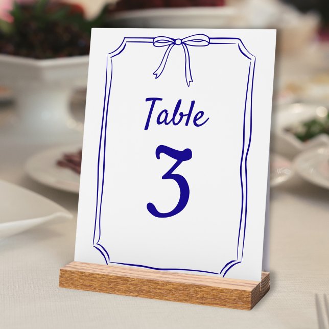 Moderne einfache Bow Hochzeit blaue Tischnummer Acrylschild (Von Creator hochgeladen)