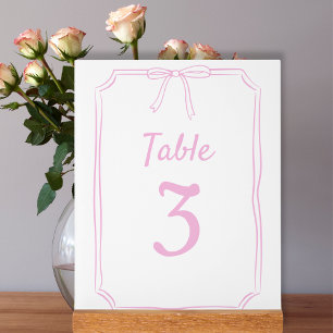 Moderne einfache Bow-Hochzeitszitz-Rosa-Tischnumme Acrylschild