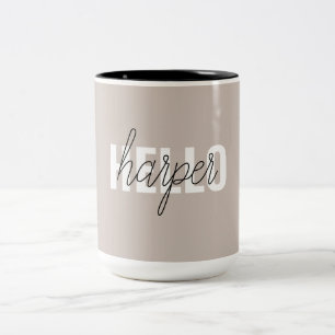 Moderne einfache braune Hallo und dein Name Zweifarbige Tasse