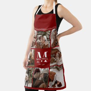Moderne einfache Burgund Foto Collage Monogram Ges Schürze