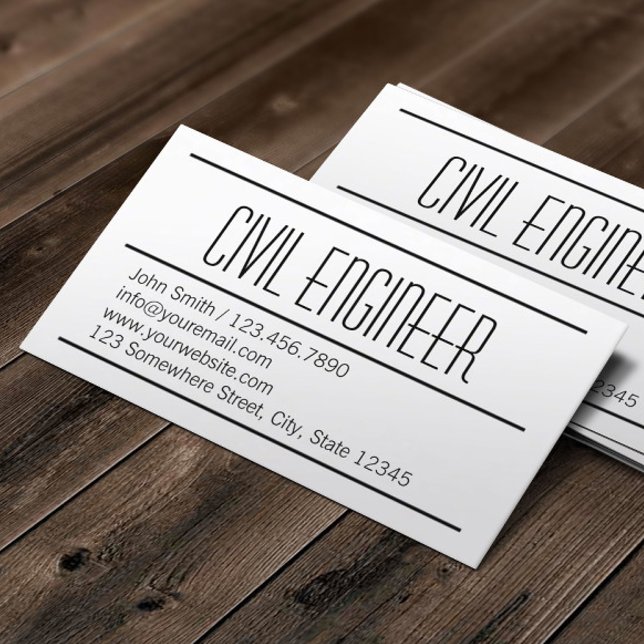 Moderne, einfache Business Card für Zivil Engineer Visitenkarte (Von Creator hochgeladen)