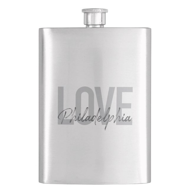 Moderne, einfache, coole Design-Liebe Philadelphia Flachmann (Vorderseite)