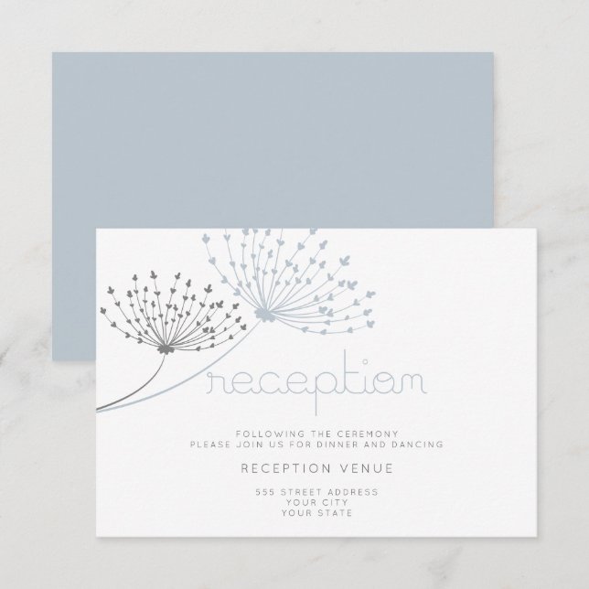 Moderne einfache Doodle-Blume Dusty Blue Einladung (Vorne/Hinten)