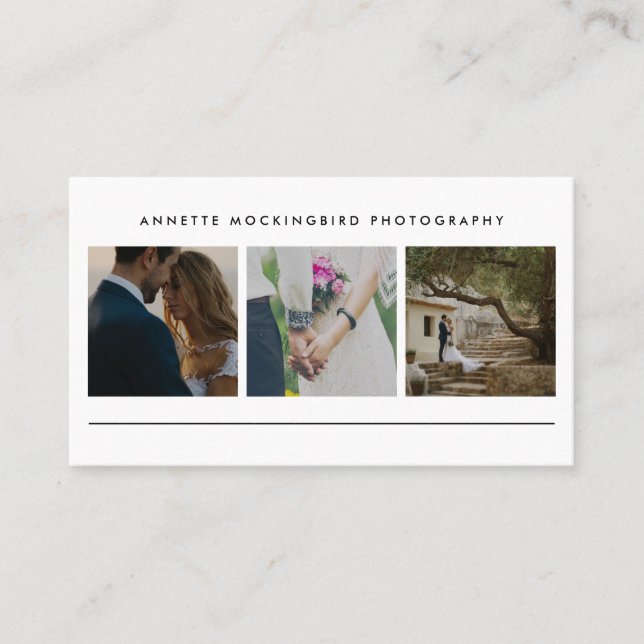 Moderne einfache drei Minimalistische Fotografie Visitenkarte (Vorderseite)