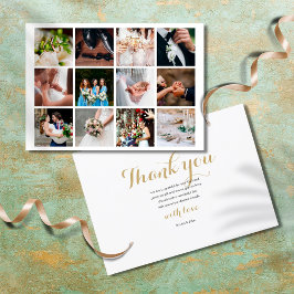 Moderne, einfache Elegant 12 Foto Collage Wedding Dankeskarte