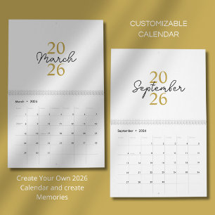 Moderne einfache elegante 2026-Kalender Kalender