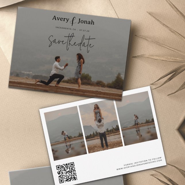 Moderne, einfache Elegante 4 Foto Hochzeit Save The Date (Von Creator hochgeladen)