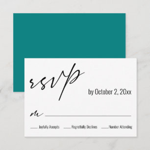 Moderne, einfache, elegante Aquamarine BackWedding RSVP Karte