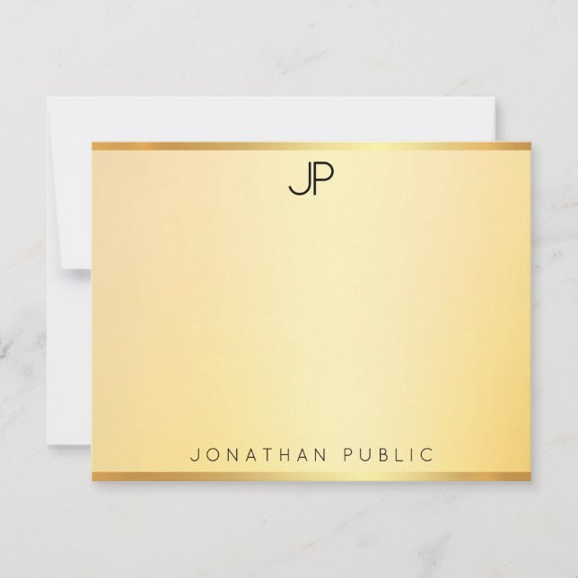 Moderne, einfache, elegante Monogram Gold Look Tem Mitteilungskarte (Vorderseite)