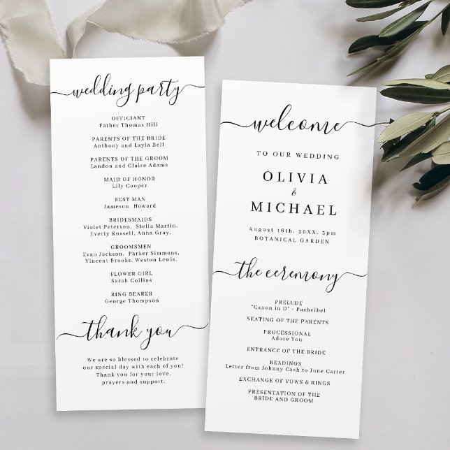 Moderne einfache elegante Schrift Hochzeitsprogram Programm (Modern simple elegant script wedding program)