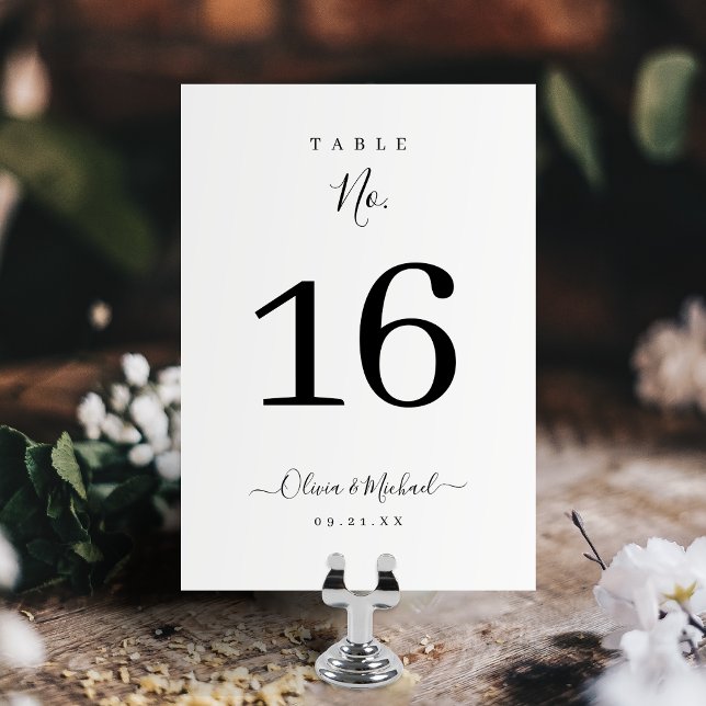 Moderne, einfache, elegante Skripthochzeit Tischnummer (Modern simple elegant script wedding table number card)