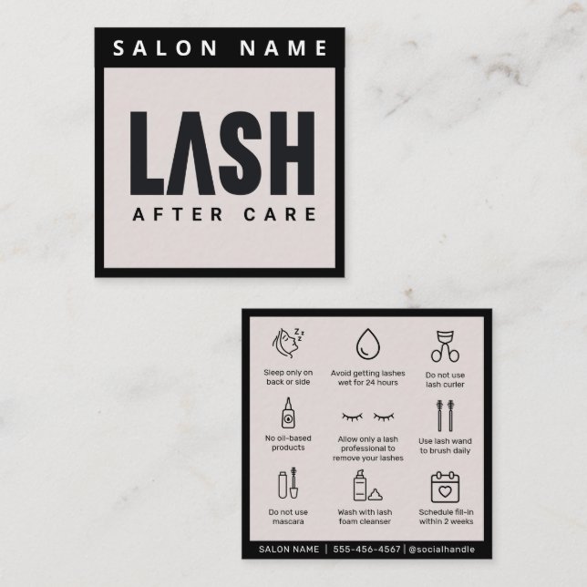 Moderne einfache Eyelash-Erweiterungen Lash Afterc Quadratische Visitenkarte (Vorne/Hinten)