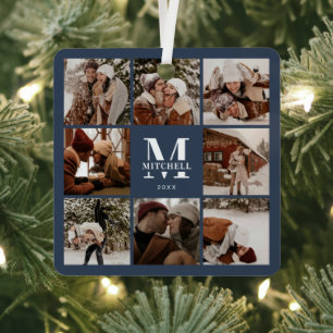 Moderne, einfache FamilienfotoCollage   Monogram N Ornament Aus Metall