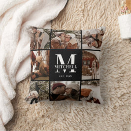 Moderne, einfache FamilienfotoCollage | Monogramm- Kissen