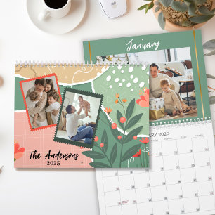 Moderne einfache florale Familienbilder 2025 Kalender