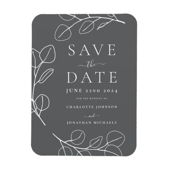Moderne einfache Foliage Gray Wedding Magnet (Vertikal)