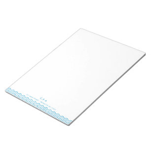 Moderne einfache formelle blaue 3-Monogramm-Wellen Notizblock