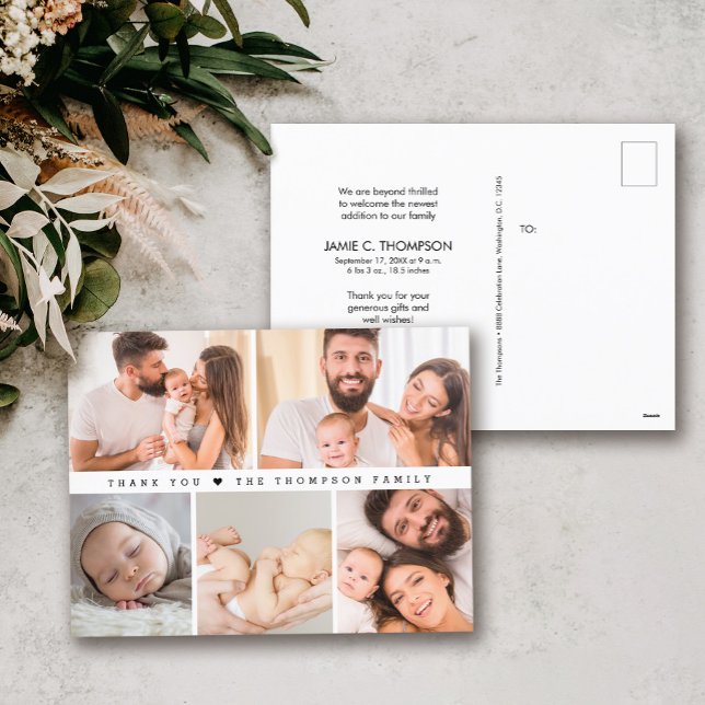 Moderne einfache Foto Collage Baby Dusche danke Postkarte (Custom Modern Baby Shower Thank you photo collage postcard.)