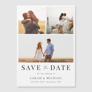 Moderne, einfache Foto-Collage Wedding speichern d Magneteinladung