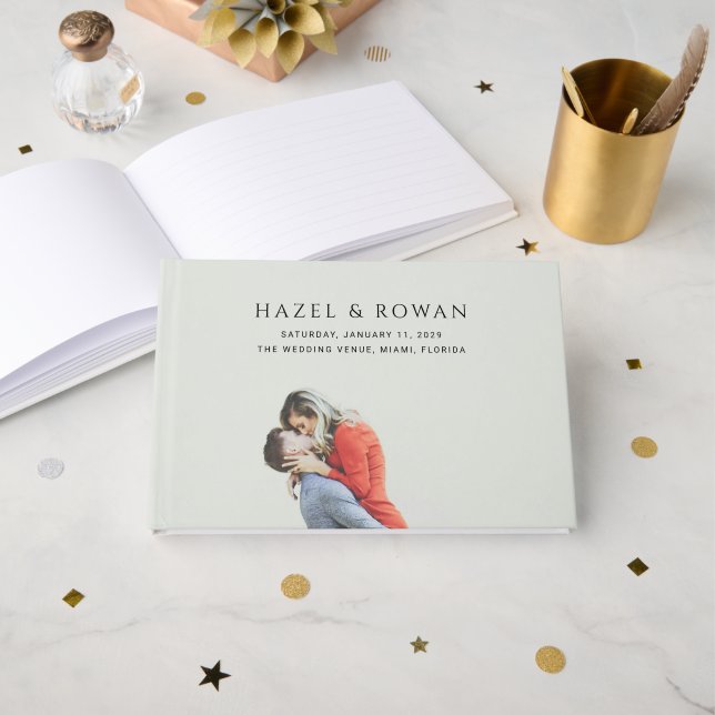 Moderne einfache Foto-Hochzeit Gästebuch (Vorderseite Offen)