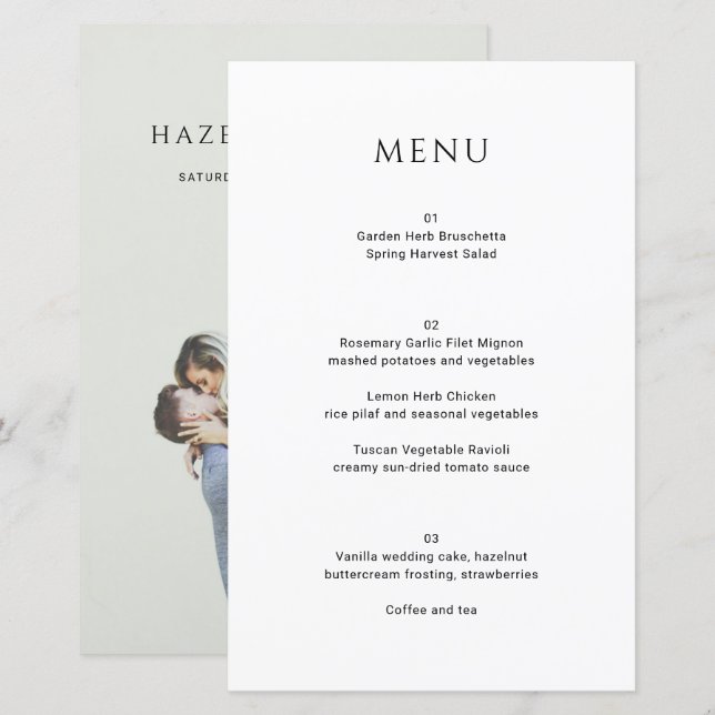 Moderne einfache Foto-Hochzeitsmenü (Vorne/Hinten)