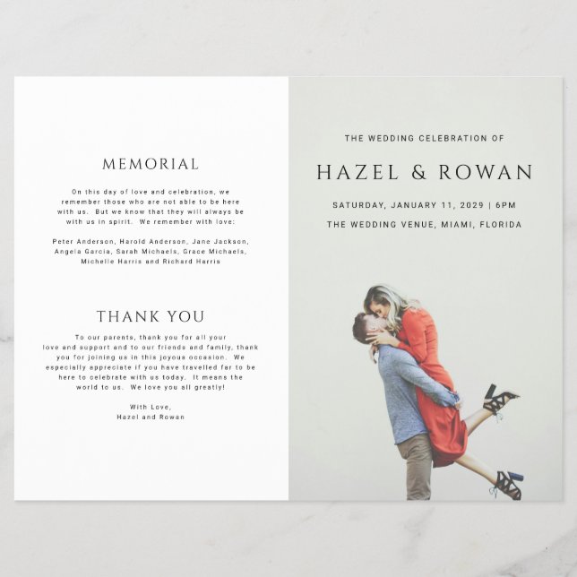Moderne einfache Foto-Hochzeitsprogramm Flyer (Vorne)