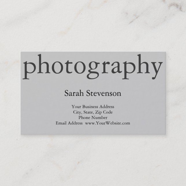 Moderne einfache Fotografin Gray Business Card Visitenkarte (Vorderseite)
