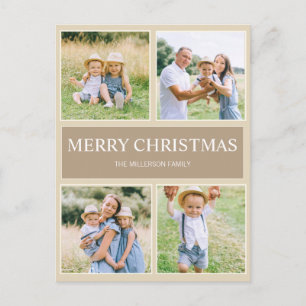 Moderne einfache Frohe Weihnachten 4 Familienfoto  Postkarte