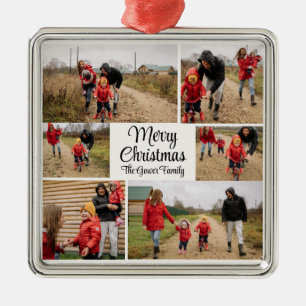 Moderne einfache Frohe Weihnachten Fotocollage Ornament Aus Metall