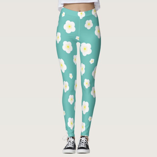 Moderne, einfache Frühlingshaftigkeit Blume Gefäll Leggings (Vorderseite)