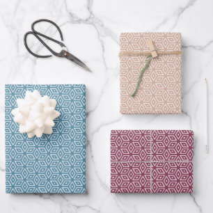 Moderne einfache geometrische Sterne Rote Aquamari Geschenkpapier Set