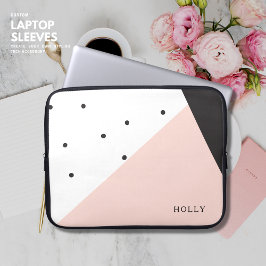 Moderne, einfache Girl Blush und Black Polka Dot N Laptopschutzhülle