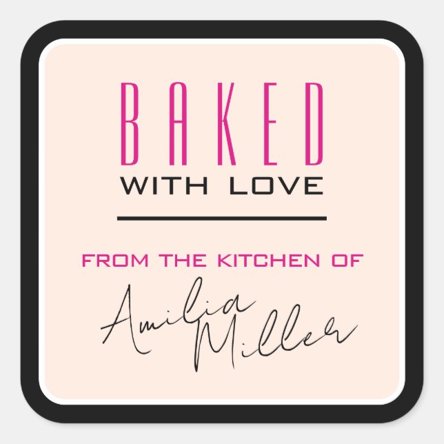 Moderne einfache Girly Pink und Black Baking Luxus Quadratischer Aufkleber (Vorderseite)
