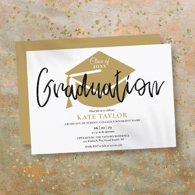 Moderne einfache Gold Cap Graduation Party Einladung (Modern Simple Gold Cap Graduation Party Invitation)