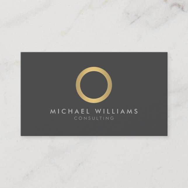 Moderne einfache Gold Circle Gray Business Card Visitenkarte (Vorderseite)