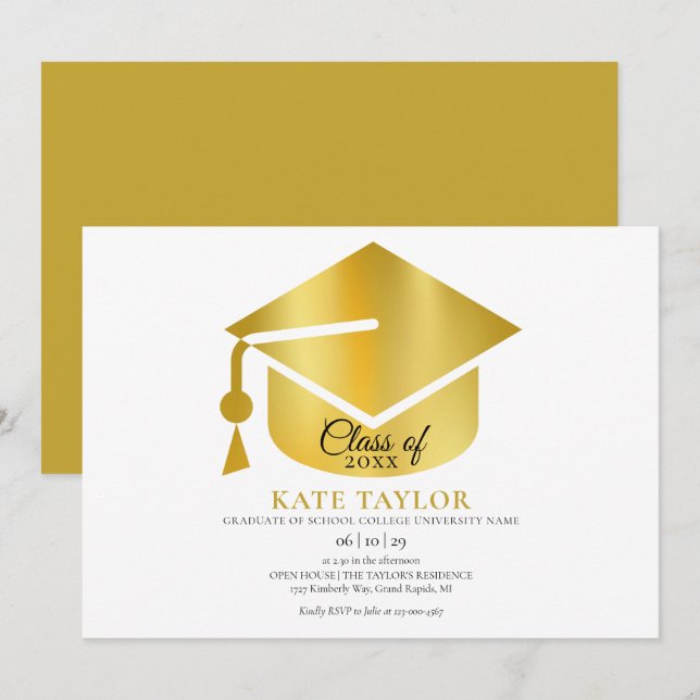 Moderne einfache Gold Graduation Party Einladung (Vorne/Hinten)