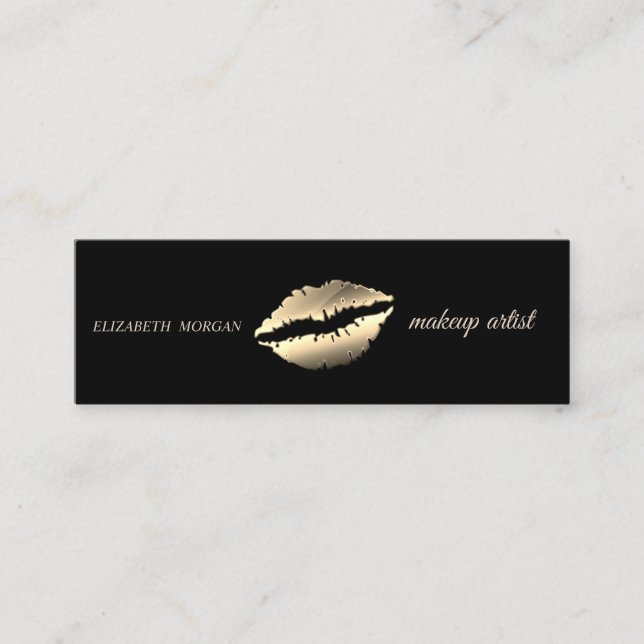 Moderne einfache Gold Lippen, Makeup Artist Mini Visitenkarte (Vorderseite)