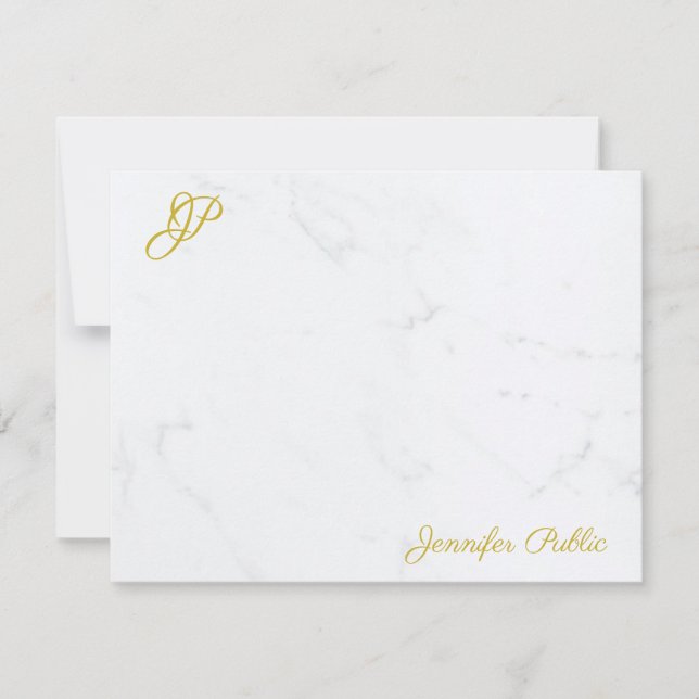 Moderne einfache Gold Script-elegante Monogram für Mitteilungskarte (Vorderseite)