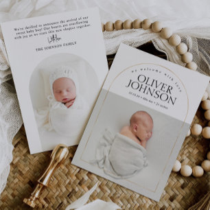 Moderne einfache goldene Bogen-Baby-Foto-Geburt Ankündigung