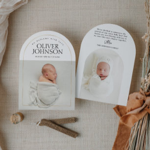 Moderne einfache goldene Torbogen-Baby-Foto-Geburt Einladung
