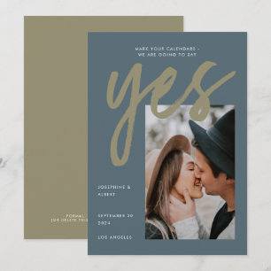 Moderne, einfache, graue Olive Big Script Foto Hoc Save The Date