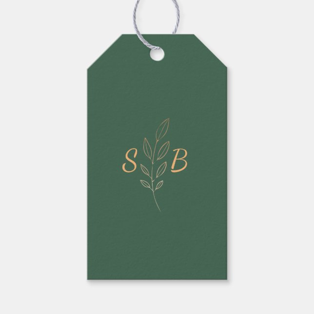 Moderne einfache grüne Monogramm Elegante Hochzeit Geschenkanhänger (Vorderseite)