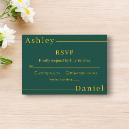 Moderne einfache grüne und goldene, elegante Hochz RSVP Karte