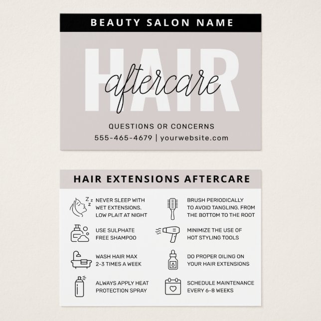 Moderne, einfache Haarverlängerung Aftercare Card (Vorne & Hinten)