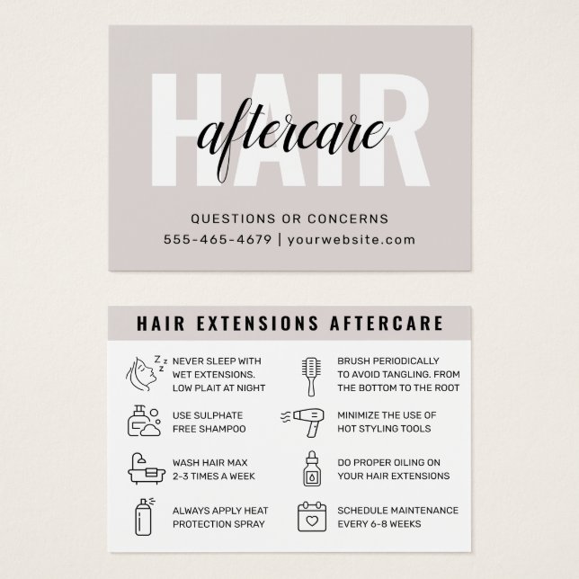 Moderne, einfache Haarverlängerung Aftercare Card (Vorne & Hinten)