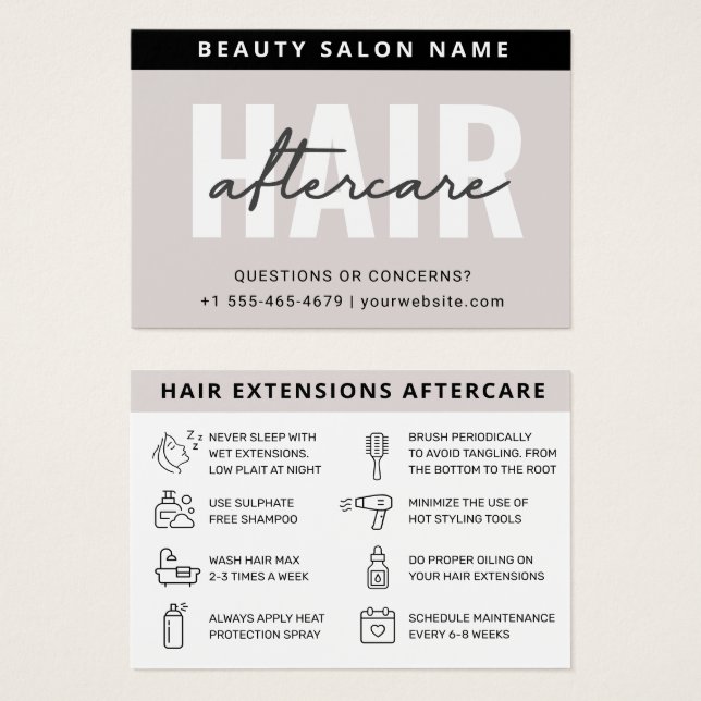 Moderne, einfache Haarverlängerung Aftercare Card (Vorne & Hinten)