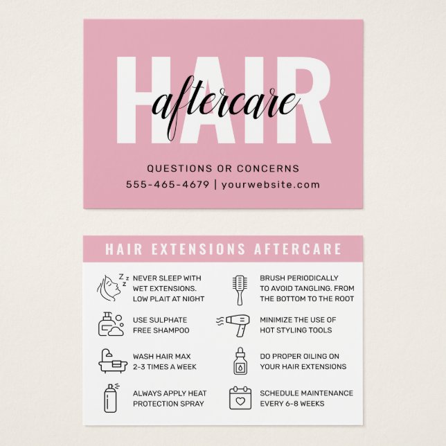 Moderne, einfache Haarverlängerung Aftercare Card (Vorne & Hinten)