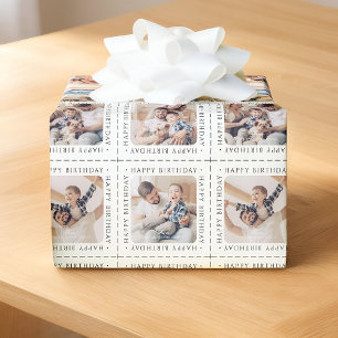 Moderne einfache Happy Birthday Familienfoto Geschenkpapier