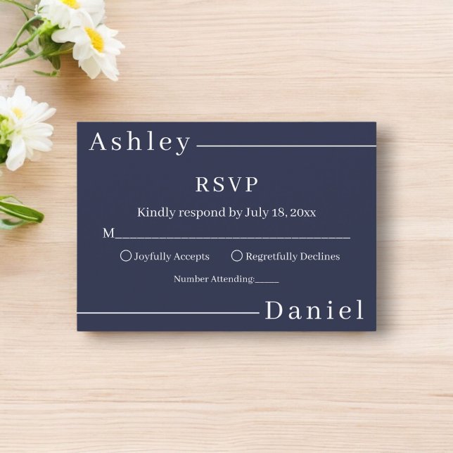 Moderne einfache Hochzeit der Navy RSVP Karte (Von Creator hochgeladen)